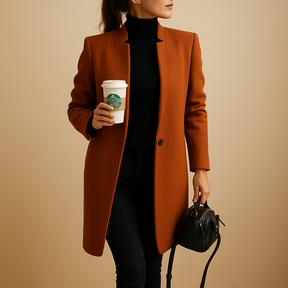 Elegant long-sleeve spring coat for women with practical pockets and tailored fit, ideal for business meetings or stylish daily wear