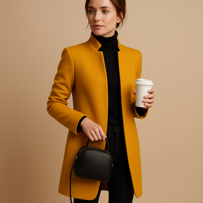 Elegant long-sleeve spring coat for women with practical pockets and tailored fit, ideal for business meetings or stylish daily wear