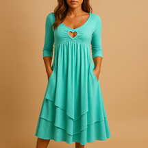 Elegant long A-line dress for women with O-neckline, long sleeves, pockets, and subtle ruffles – ideal for daily wear, work, or formal occasions.