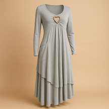 Elegant long A-line dress for women with O-neckline, long sleeves, pockets, and subtle ruffles – ideal for daily wear, work, or formal occasions.