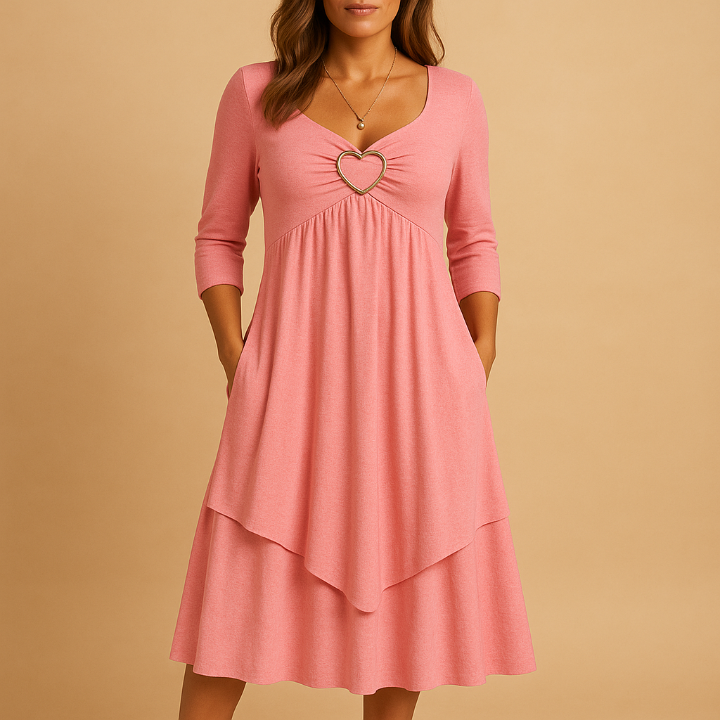 Elegant long A-line dress for women with O-neckline, long sleeves, pockets, and subtle ruffles – ideal for daily wear, work, or formal occasions.
