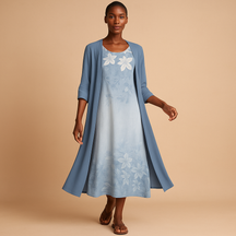 Elegant long women’s dress with a matching blouse jacket, ideal for formal events, parties, or work occasions.
