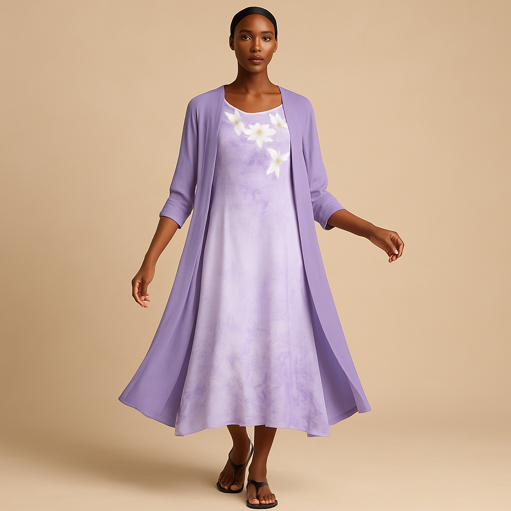 Elegant long women’s dress with a matching blouse jacket, ideal for formal events, parties, or work occasions.