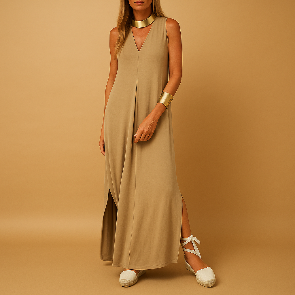 Elegant long formal dress for women with flattering silhouette and versatile design, ideal for weddings and upscale events.