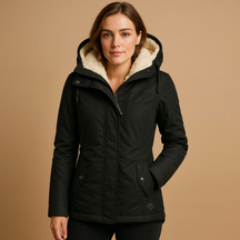 Women’s elegant long winter coat with a timeless design and warm full-length fit, ideal for cold and formal days.