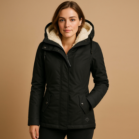 Women’s elegant long winter coat with a timeless design and warm full-length fit, ideal for cold and formal days.