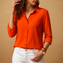 Women’s elegant long sleeve blouse with V-neck and button closure, ideal for workdays, lunches, or evening occasions.