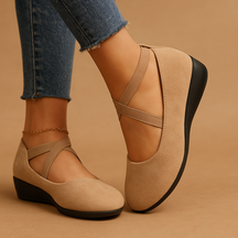 Clara elegant wedge heels with supportive wedge heel, lightweight design, and decorative studs, perfect for day or evening occasions.