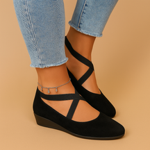 Clara elegant wedge heels with supportive wedge heel, lightweight design, and decorative studs, perfect for day or evening occasions.