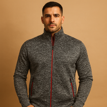 Men’s elegant zip cardigan with handmade finish, soft wrinkle-free fabric, and hidden zip pockets for timeless comfort and style.