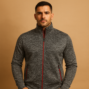 Men’s elegant zip cardigan with handmade finish, soft wrinkle-free fabric, and hidden zip pockets for timeless comfort and style.