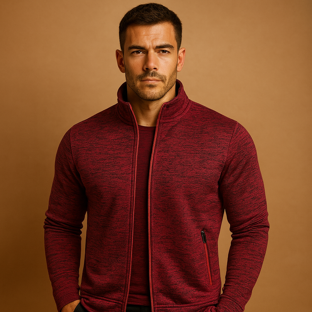 Men’s elegant zip cardigan with handmade finish, soft wrinkle-free fabric, and hidden zip pockets for timeless comfort and style.