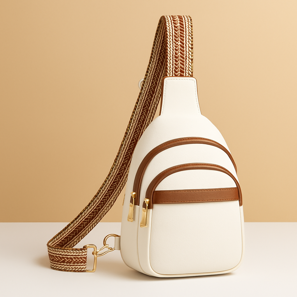 Women’s faux leather sling crossbody bag with zip pockets, card slots, and anti-theft back pocket for hands-free everyday style