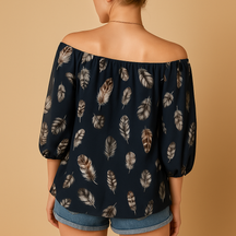 Feather print V-neck blouse for women in multiple colors, featuring a relaxed fit and lightweight design perfect for summer or casual days.