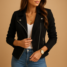Fitted long-sleeve zip-up jacket for women with elegant silhouette and lightweight warmth, ideal for business or casual layering.