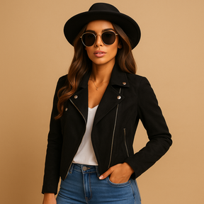 Fitted long-sleeve zip-up jacket for women with elegant silhouette and lightweight warmth, ideal for business or casual layering.