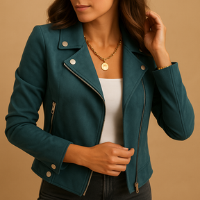Fitted long-sleeve zip-up jacket for women with elegant silhouette and lightweight warmth, ideal for business or casual layering.
