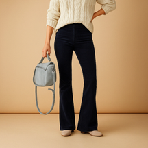 Women’s flared corduroy pants with ribbed texture and flattering fit, ideal for retro-inspired casual and semi-formal outfits.