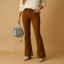 Women’s flared corduroy pants with ribbed texture and flattering fit, ideal for retro-inspired casual and semi-formal outfits.