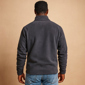 Men’s fleece half zip pullover with soft fabric, warm and versatile design in dark grey, beige, and brown for autumn and winter wear.