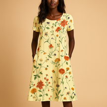 Floral casual midi dress for women in pink with refined details and comfortable fit, ideal for work, daily wear, and relaxed occasions.