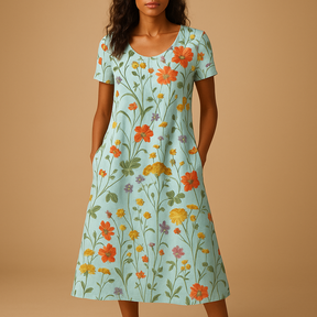 Floral casual midi dress for women in pink with refined details and comfortable fit, ideal for work, daily wear, and relaxed occasions.