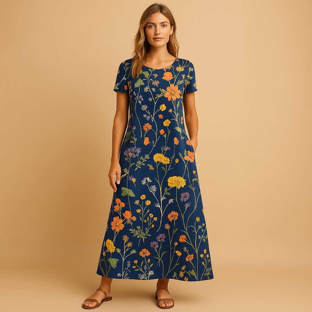 Floral casual midi dress for women in pink with refined details and comfortable fit, ideal for work, daily wear, and relaxed occasions.