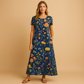 Floral casual midi dress for women in pink with refined details and comfortable fit, ideal for work, daily wear, and relaxed occasions.