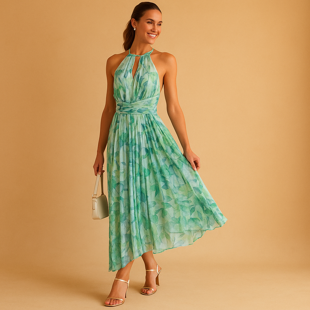 Floral sleeveless maxi dress for women with high waist and O-neck, perfect for summer vacations, garden parties, and casual sunny days.