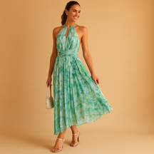 Floral sleeveless maxi dress for women with high waist and O-neck, perfect for summer vacations, garden parties, and casual sunny days.