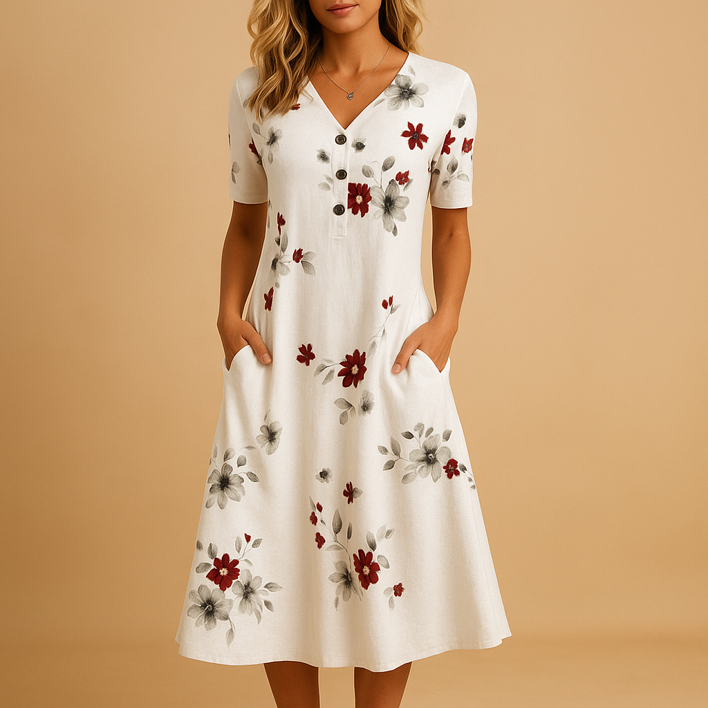 Floral summer dress for women with breathable fabric and relaxed fit, ideal for casual outings and festive summer days.