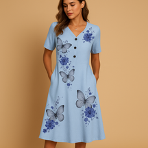 Floral summer dress for women with breathable fabric and relaxed fit, ideal for casual outings and festive summer days.