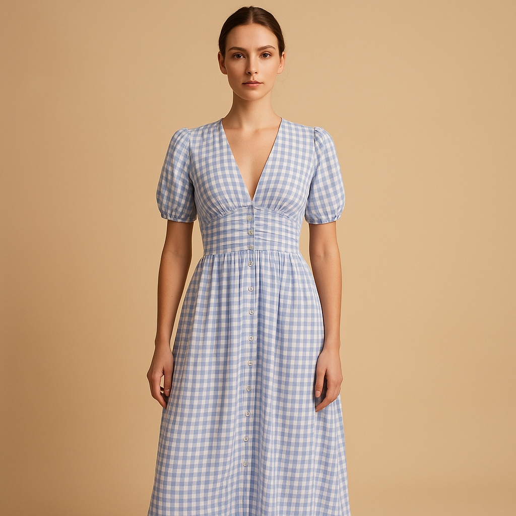 Flowy buttoned maxi dress with long sleeves for women | Danique