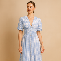Flowy maxi dress for women with long sleeves and button-down design, perfect for casual days, elegant workwear, and formal occasions.