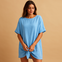 Flowy midi dress for women with breathable fabric, elegant silhouette, and knee-length cut, ideal for summer outings and festive occasions.