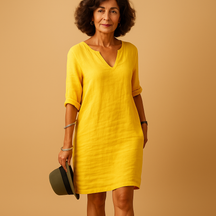 Flattering summer dress for women in lightweight fabric with flowy design, ideal for beach days, terrace outings, and warm-weather style.