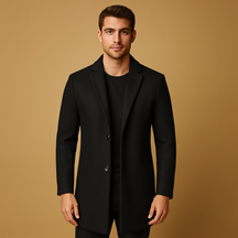 Men’s formal winter coat with a long classic design and modern tailored fit, offering warmth and elegance for business and everyday wear.
