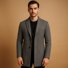 Men’s formal winter coat with a long classic design and modern tailored fit, offering warmth and elegance for business and everyday wear.