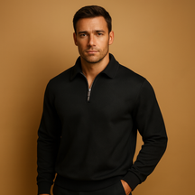 Men’s polo sweater with quarter zip and geometric print, soft fabric, and comfortable fit. Perfect for casual wear, work, or autumn and winter outfits.