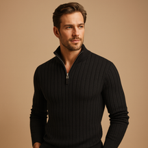 Marcus is a half-zip sweater for men with ribbed sleeves and a modern design. Perfect for casual or smart-casual looks. Order now in 5 colors!