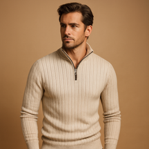 Marcus is a half-zip sweater for men with ribbed sleeves and a modern design. Perfect for casual or smart-casual looks. Order now in 5 colors!