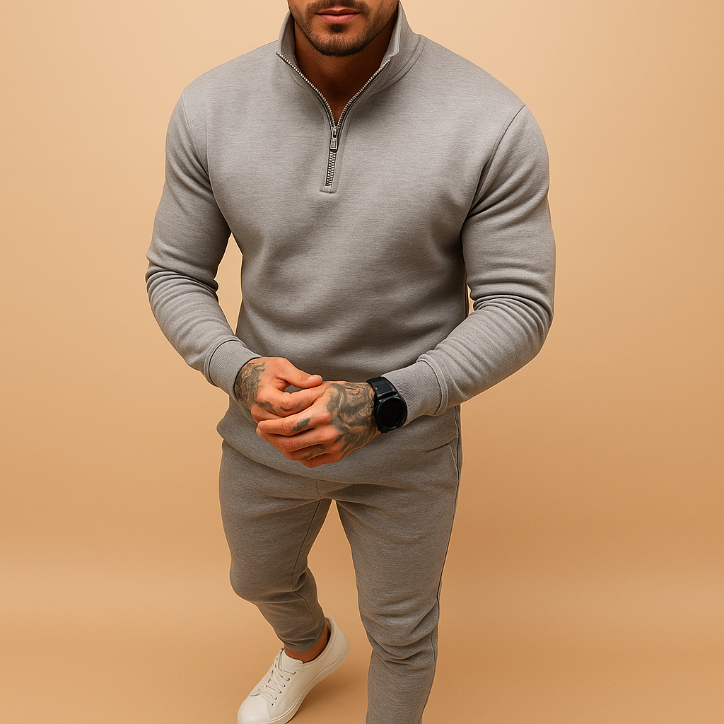 Men’s tracksuit set with half-zip sweatshirt and matching joggers, perfect for lounging, sports, and casual wear in soft comfortable fabric
