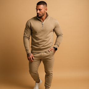 Men’s tracksuit set with half-zip sweatshirt and matching joggers, perfect for lounging, sports, and casual wear in soft comfortable fabric