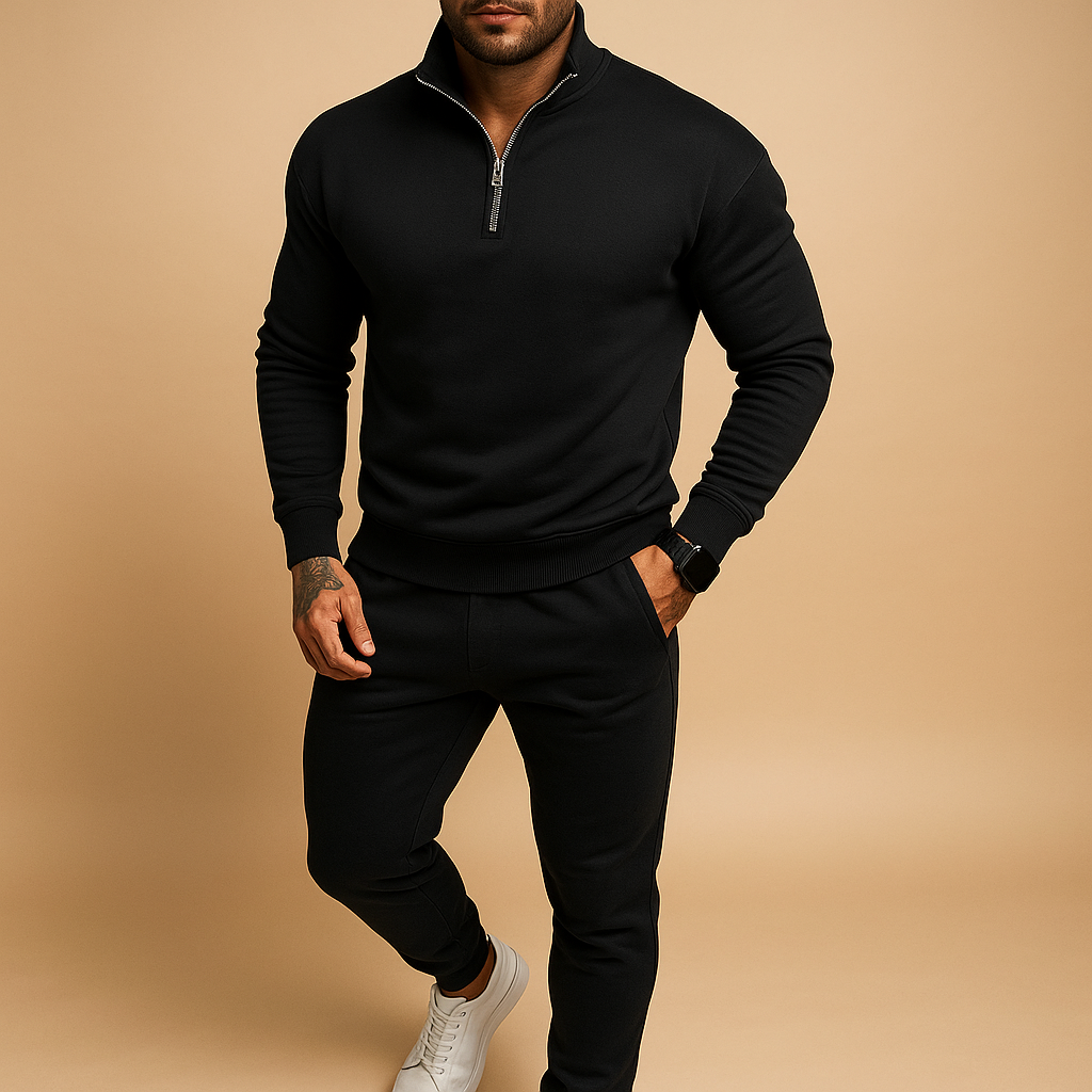 Men’s tracksuit set with half-zip sweatshirt and matching joggers, perfect for lounging, sports, and casual wear in soft comfortable fabric