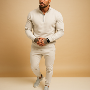 Men’s tracksuit set with half-zip sweatshirt and matching joggers, perfect for lounging, sports, and casual wear in soft comfortable fabric
