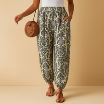 Women’s high-waisted wide leg boho pants with light fabric and relaxed fit, perfect for summer and casual-chic outfits.
