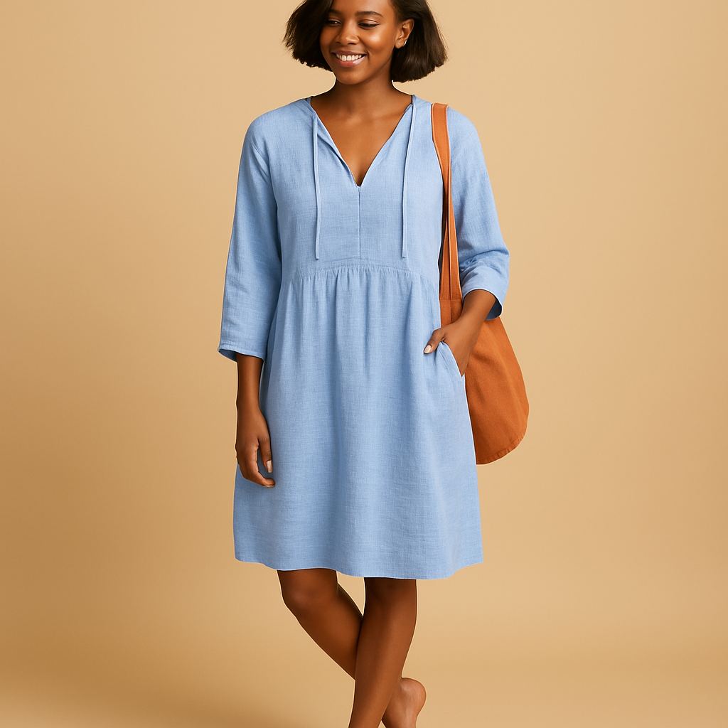 Knee-length summer midi dress for women with short sleeves, flattering fit, and breathable fabric in white, green, and light blue for any occasion.