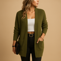 Knitted casual vest for women with unique texture and practical pockets, perfect for layering in everyday outfits.