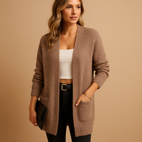 Knitted casual vest for women with unique texture and practical pockets, perfect for layering in everyday outfits.