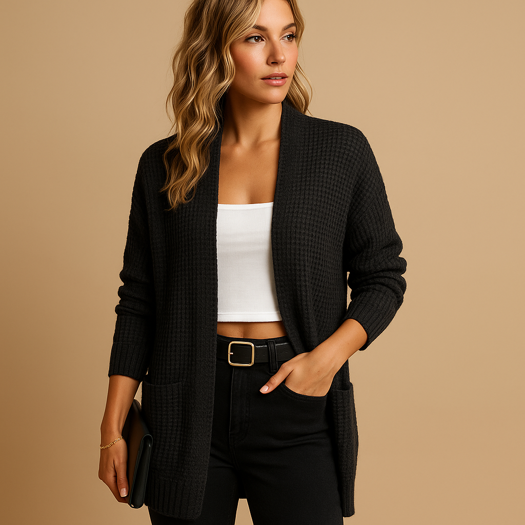 Knitted casual vest for women with unique texture and practical pockets, perfect for layering in everyday outfits.